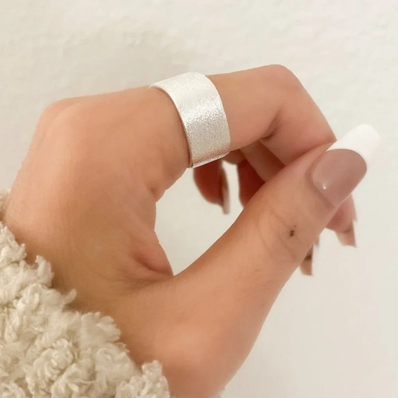 925 Sterling Silver Ring Band Brushed Ring Wide Ring Chunky Ring Textured Ring - Picture 6 of 8